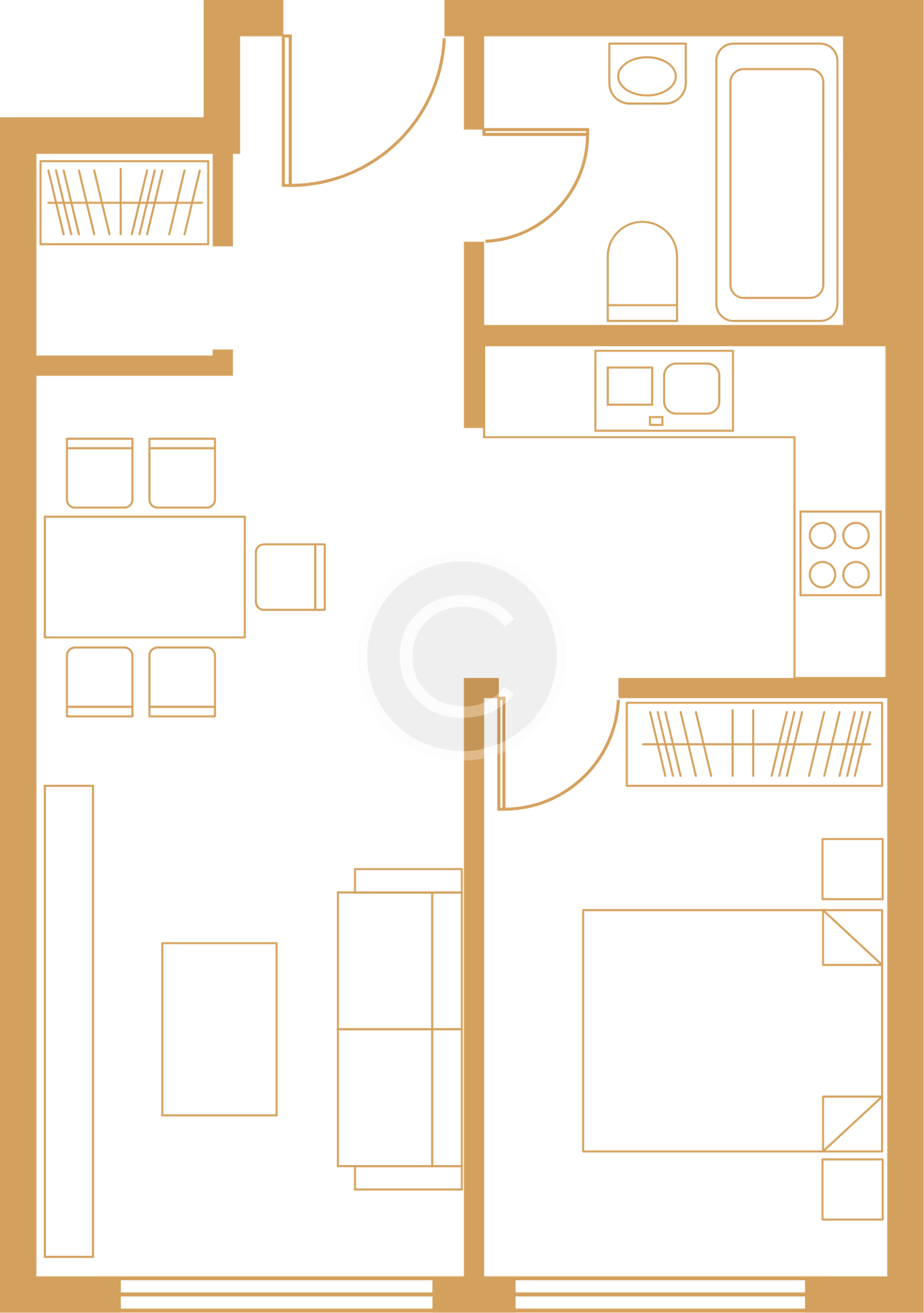 1 bedroom / 2 baths